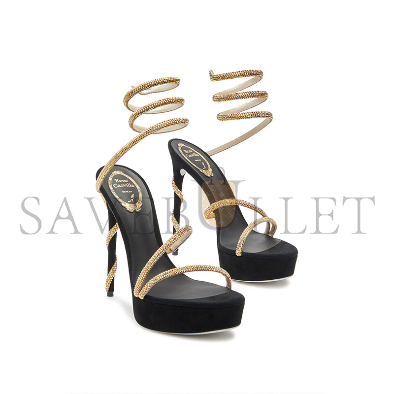 RENE CAOVILLA MARGOT CRYSTAL BLACK-GOLD PLATFORM SANDAL 130 C11339